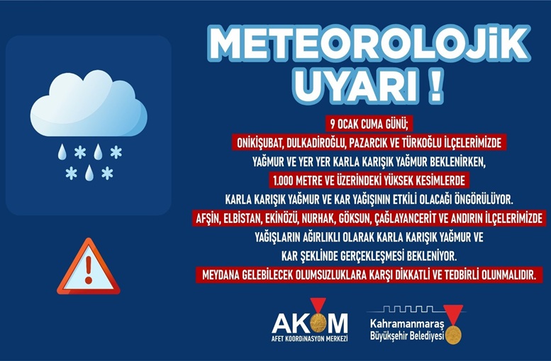 9 Ocak’ta Şehir Genelinde Yağışlı Hava Etkili Olacak!